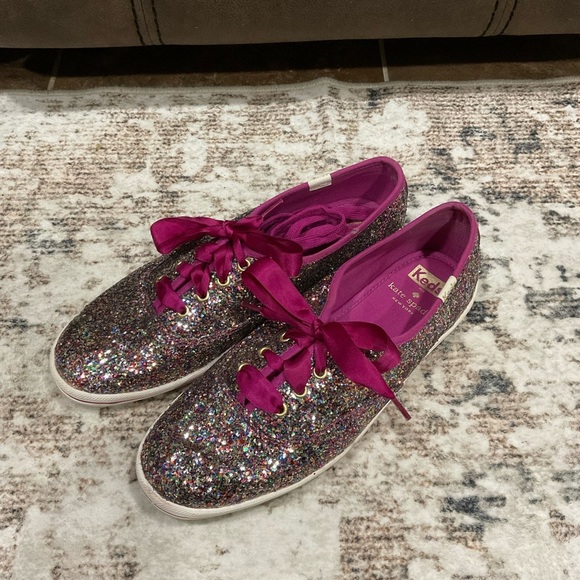 Keds Glitter Sparkle Rainbow Sneakers Extra Laces - Picture 2 of 6